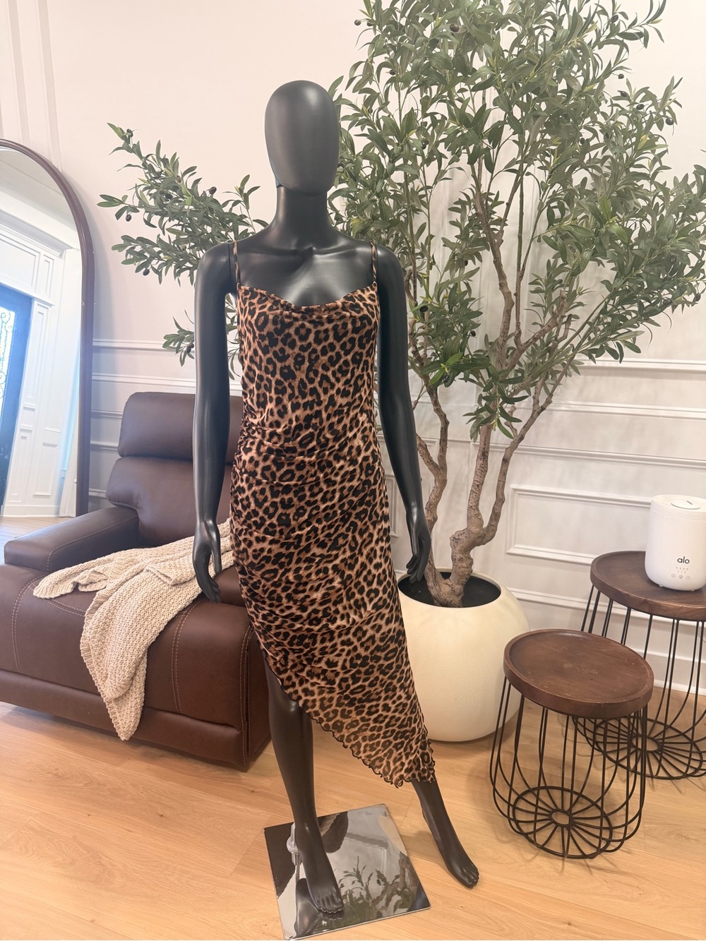 Leopard Print Slip Dress - Brown